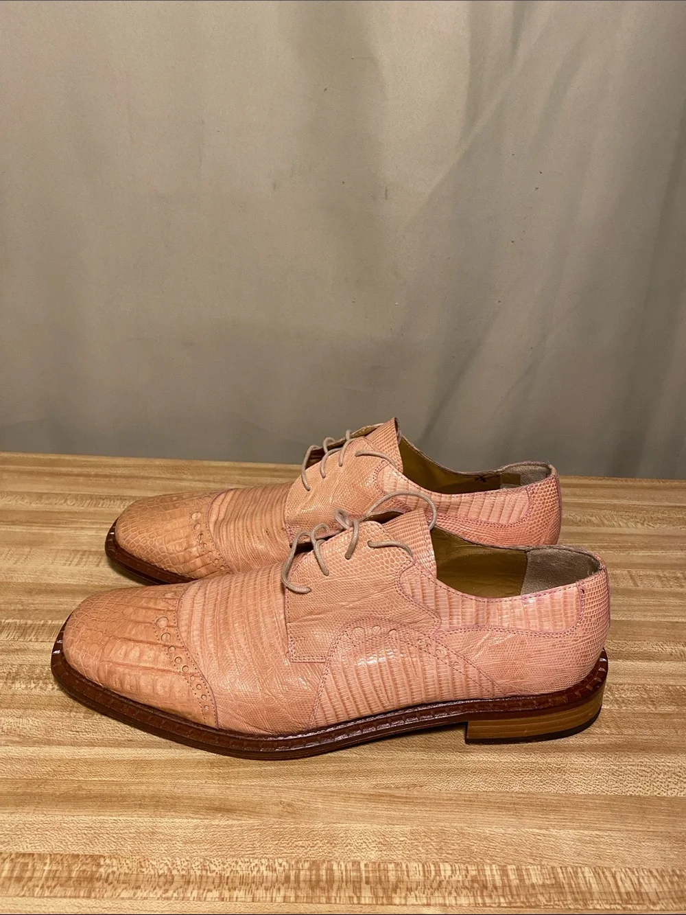 David Eden Square Toe Oxford Dress shoes Pink Crocodile Lizard Print  Mens   9.5